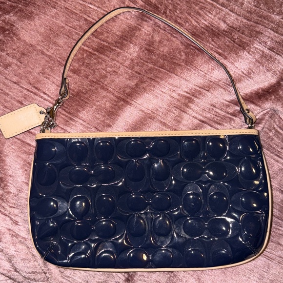 Coach Glossy Navy blue and Tan Shoulder Bag - Picture 2 of 6